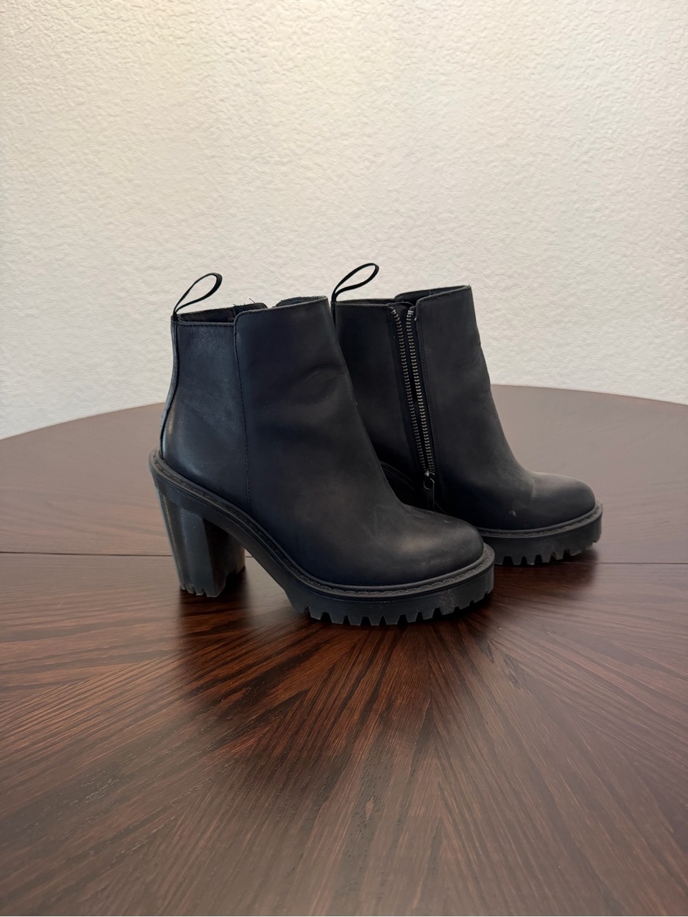 Dr. Martens Black Lug Sole High Heel Ankle Boots